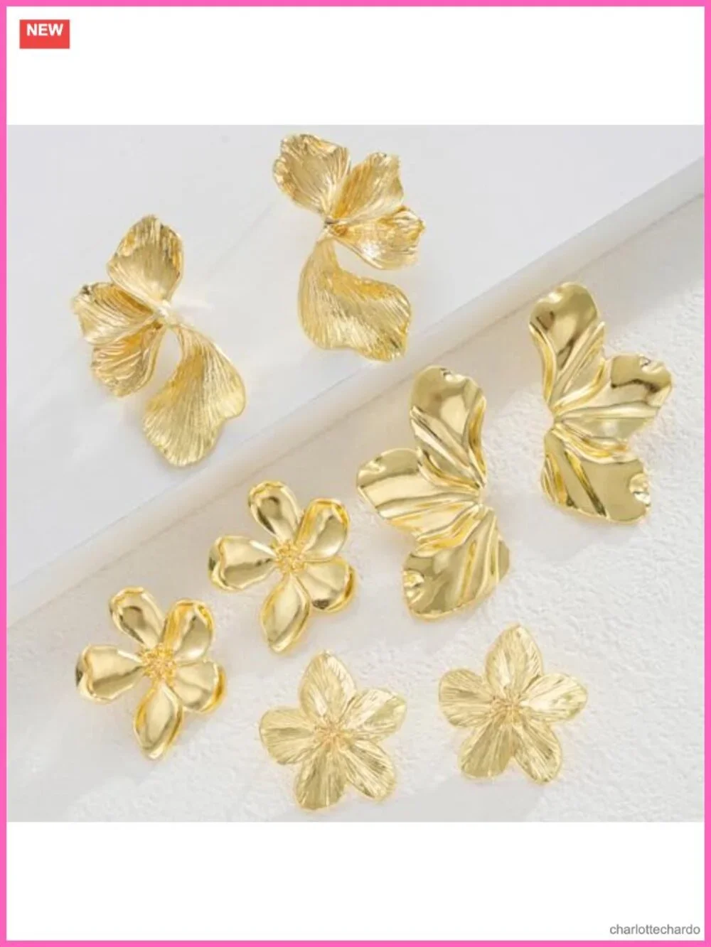Gold Plated Statement Flower Drop Earrings for Women, Bohemian Floral 3D Design